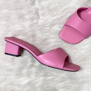 Zara Bubblegum Pink Slip On Square Toe Heeled Sandals Block Heel Mule Y2K Barbie